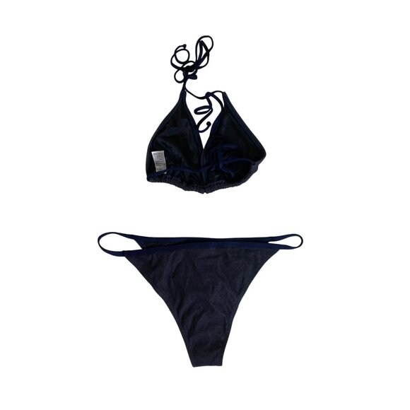 Navy Blue Halter Triangle Bikini XL Fashion Nova Sexy Denim Jean Look‎ Y2K Beach - Picture 4 of 11